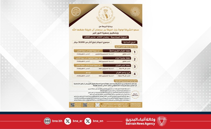 جائزة صاحب السمو الملكي الأمير خليفة بن سلمان آل خليفة القرآنية تحقق تفاعلا كبيرا للمشاركة والمنافسة في دورتها السادسة